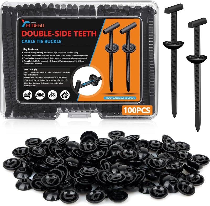 ELOEGO Universal Car Cable Tie Buckles, Upgrade Double-Sided Teeth Nylon PA66 Zip Tie Clips for Car Fender, Engine Cover, Mudguard Fastener, Automotive Replacement Screw Rivets Fixing(100Pcs) - Image 1